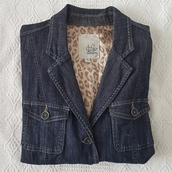 LOIS DENIM Jean Jacket Blazer Small US S Stretch Denim Dark Wash - Picture 9 of 11